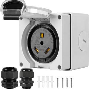 30Amp RV Power Outlet Box,125Volt Outdoor Receptacle Box 220V,Outdoor Weatherproof for RVs, Generators, Welders,Electric Vehicles&Welding Machines,ETL Listed. (NEMA TT-30R Receptacle)