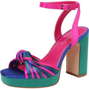 sun gurg Strappy Platform Heels for Women Square Open Toe Chunky High Heels Multicolored Ankle Strap Block Heeled Sandals for Prom Wedding Date Night (Size 9)
