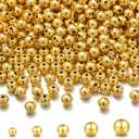 300pcs 18K Gold Filled Beads for Bracelets 3mm Round Smooth Spacer Mini Seamless Brass Beads for DIY Crafts Jewelry Making