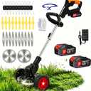 Electric Weed Wacker Cordless with Wheels,21V Lightweight Electric Weed Eater Battery Powered,4 in 1 Grass Trimmer/Brush Cutter/Lawn Edger/Lawn Mower,No String Trimmer Battery Operated for Garden Yard, 35 inches