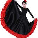 Girls Full Circle Belly Dance Skirts for Spanish Flamenco Costume Mexican Skirt (US, Age, 5 Years, 7 Years, Black)