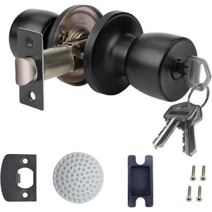 Doorknob with Key Matte Black Round Ball Door Knob Passage Door Privacy Locking Interior/Exterior Door Knob/Berlin Series Lock for Room Door