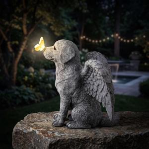 RattanView Large Dog Memorial Gift Angel Statue Garden Solar Outside Light Decor with Butterfly Resin Stone Pet Sympathy Gift for Loss of Dog Figurine Outdoor Decoration Patio Yard Lawn, 10"x9.5"x4"