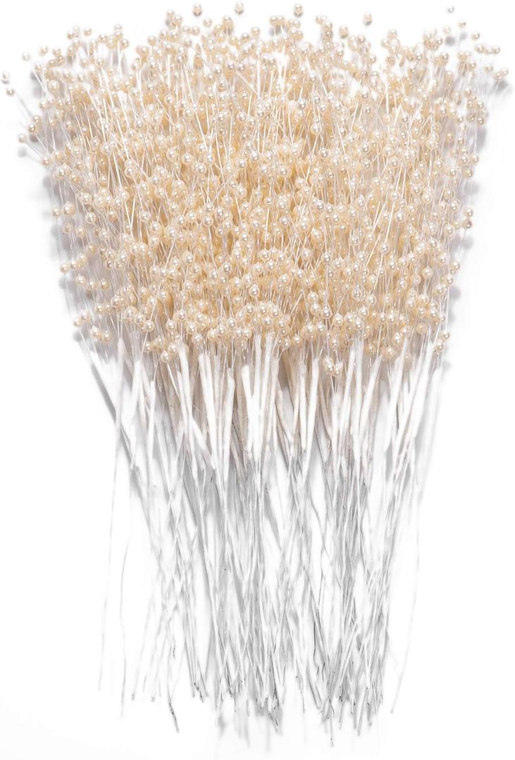 60 Pieces Pearl Stick Stems Bouquets, 4mm Bead String Garland Beaded Spray Filler Floral Arrangements Tree Picks Wedding Party Decoration, Christmas Tree Picks (Ivory)