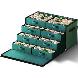 SONGMICS Large Christmas Ornament Storage Box, with Side Open, Stackable Christmas Storage Container with Lid, 8 Drawer Trays, 600D Oxford, 3-Inch 128 Slots, Forest Green URFB038C01