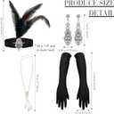 Tisancy 7 Pcs 1920s Women's Flapper Dress Sequin Dress Costume Headwear Earring Necklace Glove Stick Set and Long Feather Boa (Black, XS)