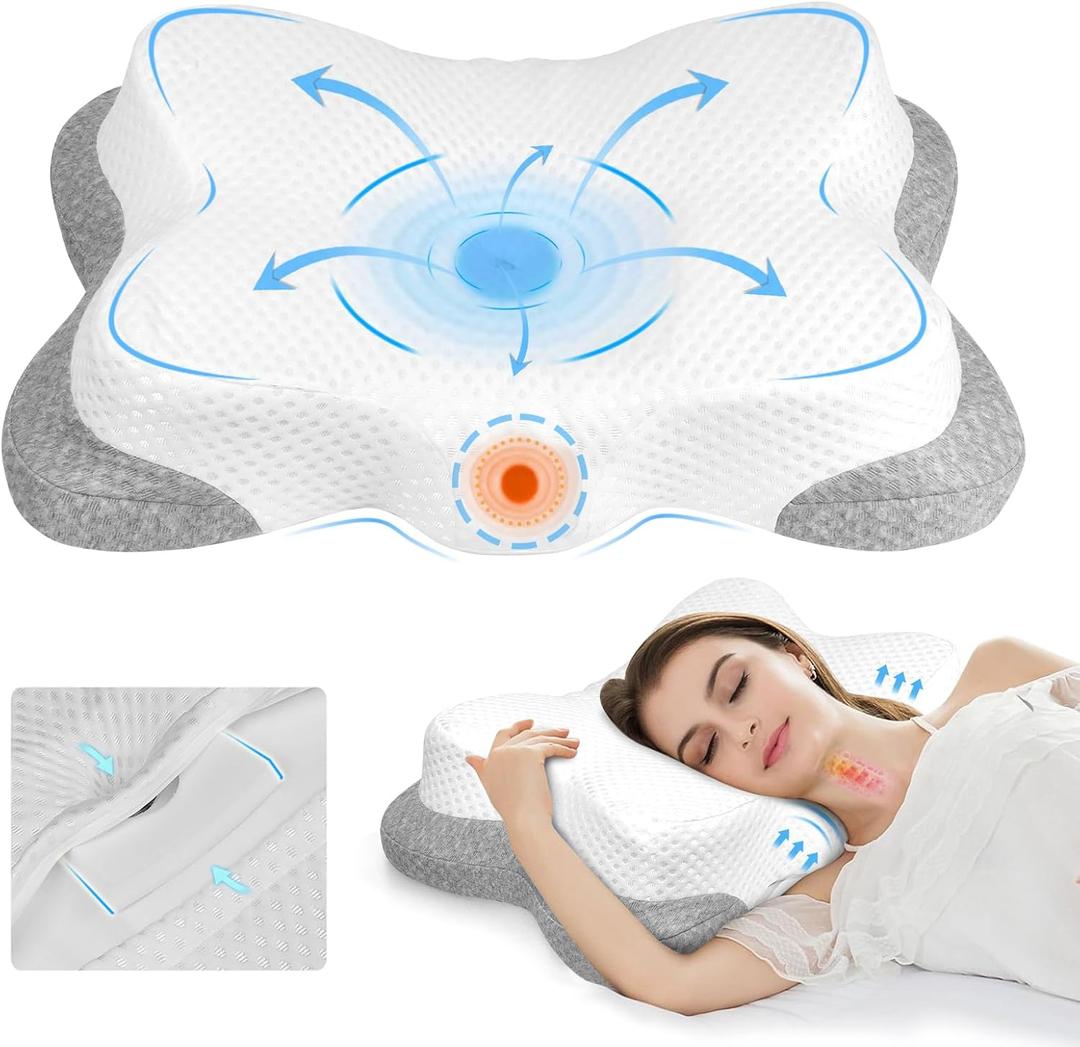 Side Sleeper Pillows for Adults,Adjustable Cervical Memory Foam Neck Pillow, Contour Pillows for Neck and Shoulder Pain Relief, 2 Heights Ergonomic Pillow for Back and Stomach Sleeper
(White With Gray(bottom))
