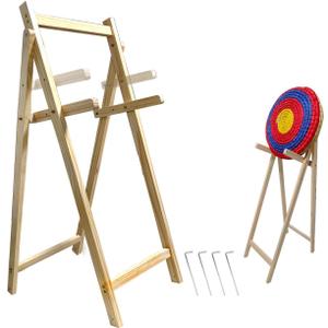 Archery Target Stand with 2 Adjustable Heights & 4 Ground Pegs for Stable Anchoring, Wooden Stand for Foam & EVA Arrow Targets, Wooden Archery Target Stand Backyard Use, Easy to Assemble & Detachable