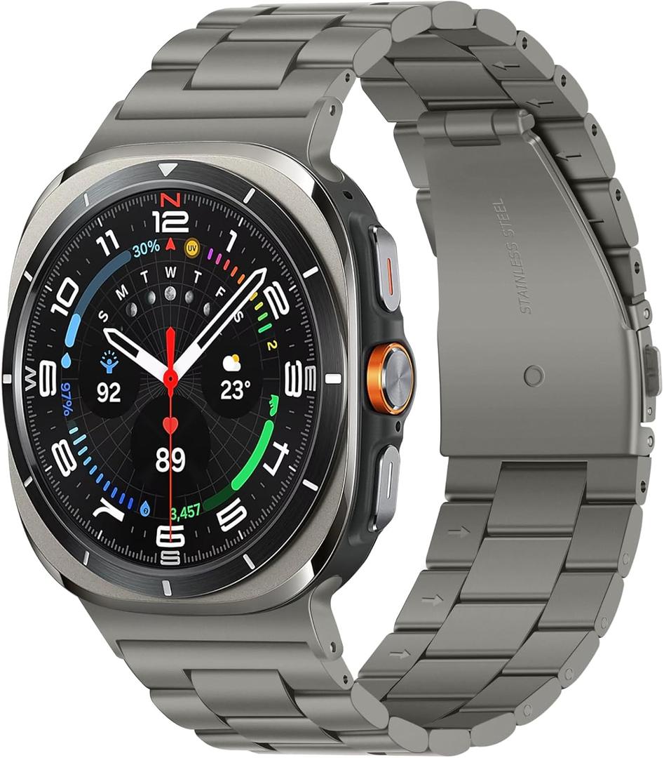 Anlinser No Gap Bands Compatible with Samsung Galaxy Watch Ultra 2/1 Band 47mm (2025/2024), 22mm Metal Strap Galaxy Watch Ultra Band for Women Men, Gray Titanium