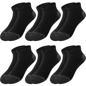 BAMBOO COOL Men's Ankle Socks Athletic Low Cut Heel Tab Cushioned Moisture Wicking, Running Arch Support Breathable, 6 Pack Black (Black, S)