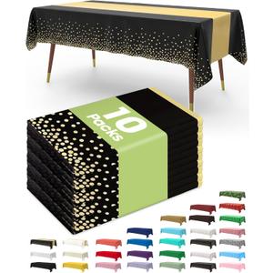 Pureegg Plastic Table Cloth Disposable 10 Pack, 54 x 108 Inch, Table Runner Style, Graduation Decorations 2026, Party Tablecloths, Rectangle, Plastic Cover, Leakproof & Sturdy, Black Gold