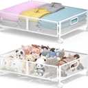 Under Bed Storage with Wheels, Rolling Under Bed Storage Bins for Shoes Clothes, Foldable and Easy Mobility (2 Pack, White)