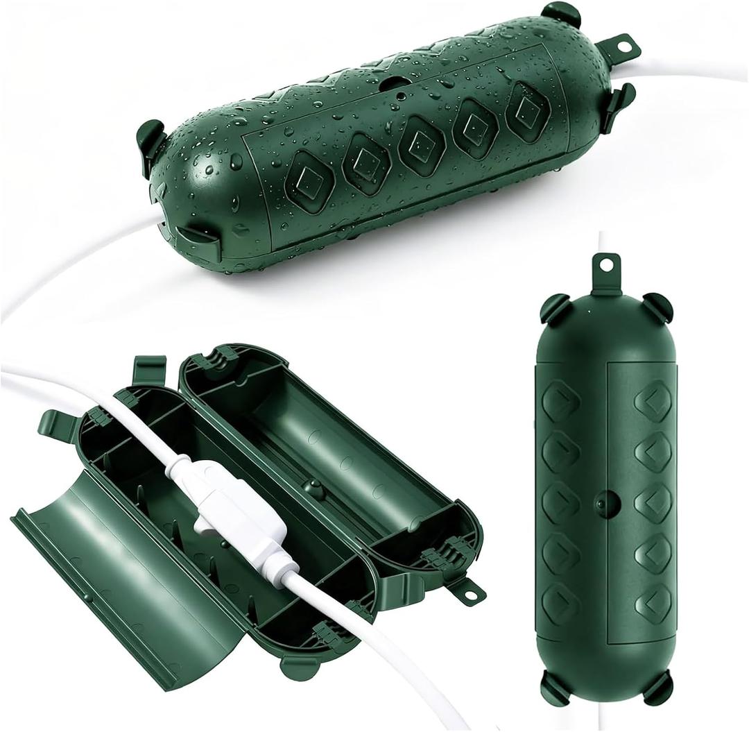 3 Pack Green Outdoor Extension Cord Cover Waterproof, Weather-Resistant Electric Cord Cover, Outdoor Plug and Holiday Lights Protector for Halloween, Christmas