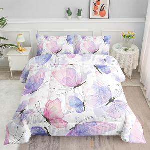 Butterfly Soft Pink Kids Comforter Set - Cute Fluffy Down Duvet, Twin Size, 1 Comforter Set, 2 Pillowcases