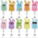 Kenning 10 Pcs Easter Bunny Style Badge Reels with Alligator Clip Glitter Bunny Style Badge Holder Retractable Pastel Rabbit Acrylic ID Clips Nursing Gift for Easter Nurse Employee Gift