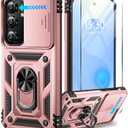 Taisairu for Samsung Galaxy S24/Samsung Galaxy S25 Case with Screen Protector & Slide Camera Lens Cover, Built-in Ring Stand Protective Phone Case for Samsung S25 Case/Samsung S24 Case (Rose Gold)