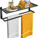 Double Towel Racks for Bathroom, Towel Shelf with Double Towel Bar 24 inch, Towel Rack with Shelf for Bathroom, Stainless Steel Towel Holder Wall Mounted, Towel Storage for Bathroom Lavatory Black