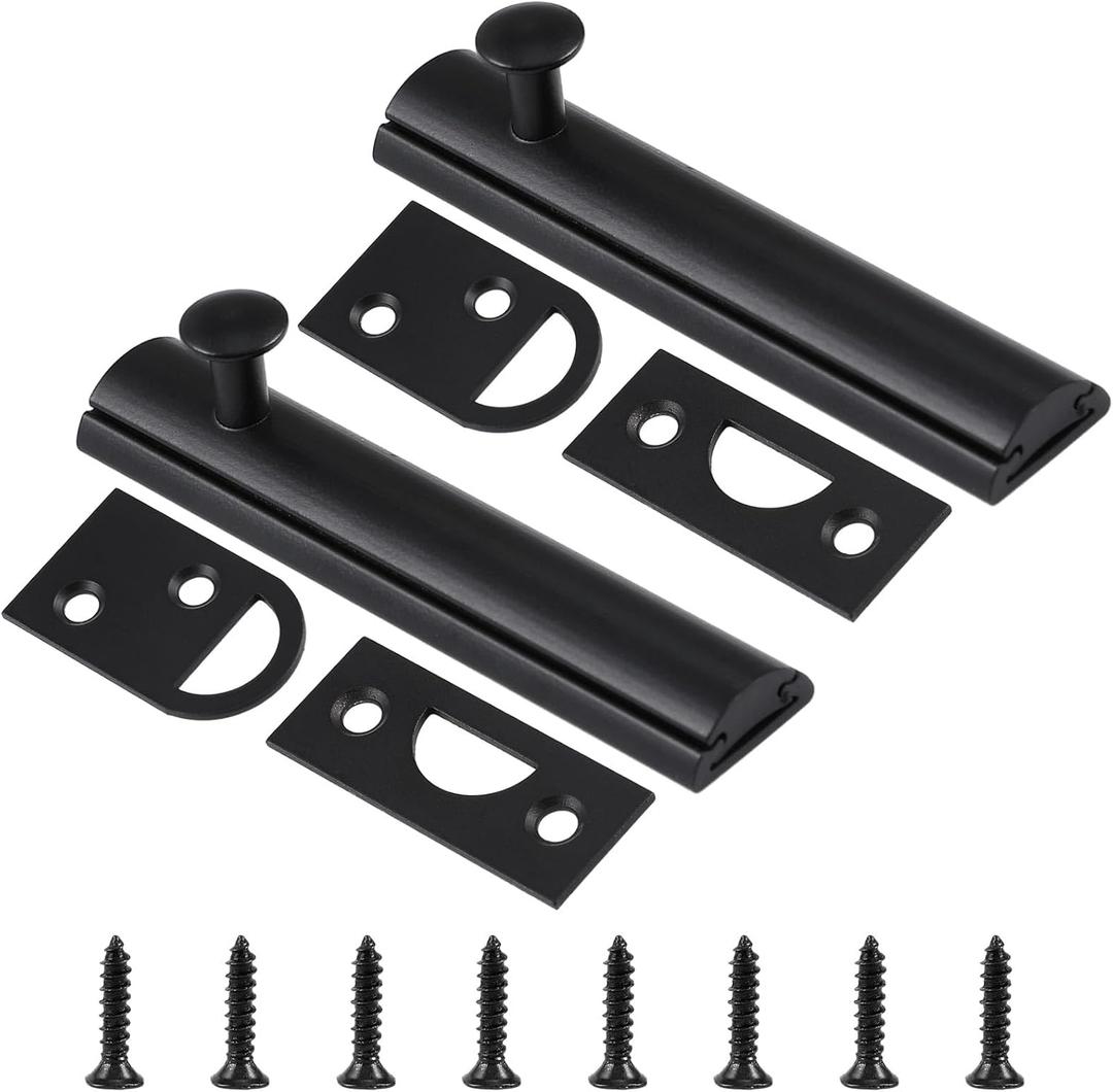 Lothee 2 Pcs Solid Brass Surface Bolt Door Bolt Latch Hardware Security Lock Slide Latches for Top of Door Slide Lock(Black,3 Inch)