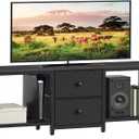 YATINEY TV Stand for TVs up to 55", Entertainment Center with 2 Fabric Drawer, Media Console with Shelves, Television Stands for Living Room, Bedroom, Black DS02BB