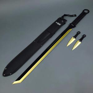 Machete Set with Throwing Knives. for Camping, Outdoor Sports and Collections (Gold-24)