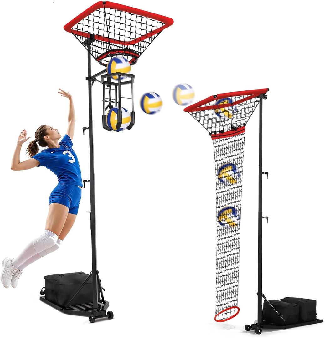 HVDI Volleyball Setter & Spike Trainer System, Heavy Duty Volleyball Training Aid Set – 88LB Sandbag Base with Dual Wheels for Easy Mobility, Adjustable Hitter & Receiver Combo System, 126"