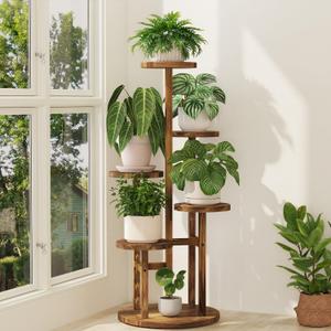 iDavosic.ly 5 Tier Plant Stand Indoor, Tiered Corner Wood Multiple Flower Holder Shelf, Tall Orchid Display Rack for Patio Porch Living Room Balcony Outdoor, Brown