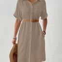 Bsubseach Womens Swimsuit Coverup Long Button Down Bathing Suit Cover Ups Short Sleeve Summer Beach Shirt Dress with Pockets Light Coffee XXL