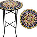 14 Inch Mosaic Patio Round Side Table with X-Straight Legs, 14" x 14" x 21.85"