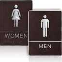 Men and Women Restroom Sign with Braille, 2pcs Restroom Sign for Business Bathroom Signs with Double Sided Tape for Business Company Home Hotel Shopping Mall (Brown)