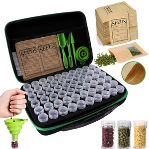 Seed Storage Organizer Box 60 Slots, with 20 Envelopes and Small Tool, Sturdy Seeds Saving Seed Bank Container Kit (Seeds not Included)