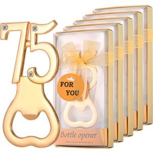 24Pcs Golden 75 Bottle Openers for 75th Birthday Party Favors Rhinestones Decorations for Wedding Anniversary Gifst Souvenrs or Keepsaks for Guests