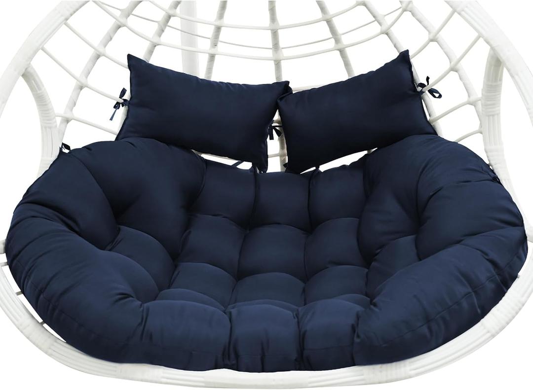 Double Egg Chair Cushion Replacement 59x43in -Thickened Waterproof Removable Double Hanging Egg Chair Cushions, Swing Chair Cushion, Outdoor Patio Hanging Basket Chair Cushions,Blue
