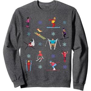 Skiers and Snowflakes Print Apres Ski Skiing Men and Women Sweatshirt. M