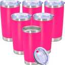 20 oz Tumbler with lid Double Wall Vacuum Insulated Tumblers Stainless Steel Coffee Mug Travel Coffee Tumbler Powder Coated Tumbler Cup Keep Hot & Cold - (Hot Pink 6 Pack)
