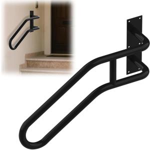 Right Side Wall Mounted handrail, Garge Door Stair Railing for 1-3 Steps(Polished Black, Right Side, 230LBs Loading)