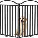 Malier Metal Freestanding Dog Gates, 32'' Height Outdoor Indoor Dog Fences, 48'' Extra Wide Pet Gate, Foldable Puppy Free Standind Tall Pet Gate for Stairs, Hallways, Doorways, Yard (Black 2 Panels)