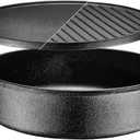 Bruntmor 6.8 Quart Cast Iron Skillet with Reversible Grill Griddle Lid - 3-in-1 Round Cast Iron Pan for Frying, Grilling, Dutch Oven Cooking - Roasting Pan with Lid, Camping Cookware, Black