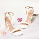 Elisabet Tang Women’s Stilettos Heeled Sandals Open Square Toe Heels,4.3 Inch Open Toe Strappy Sexy High Heels Ankle Strap Buckle Heels for Party Wedding Dress Daily Wear Shoes