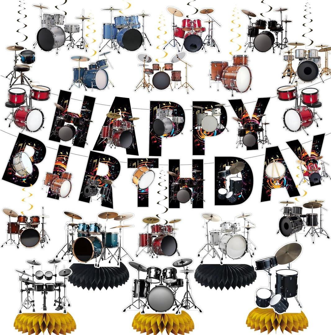 Drum Party Decorations Drum Music Birthday Party Decor Supplies Includes Happy Banner Hanging Swirls Cute Drum Honeycomb Centerpiece