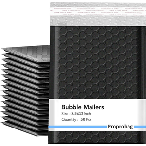 Proprobag 8.5 x 11 Bubble Mailers 50 Pack  Outer Size 9x12 Heavy Duty Black Padded mailer with Self Seal, Waterproof Shipping Envelopes, Bubble Wrap Protection for Ecommerce, Non See Through