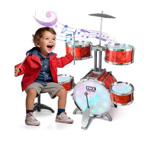 Toddlers Drum Set for Kids 1-3 3-5 with Stool Toys, Higher Bracket of Musical Drum Toys for Toddlers, Red Drumset for Girls Boys 2-4 4-6 Years