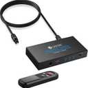 eSynic Portable Digital Optical Audio Switcher 3 In1 Out SPDIF Switcher Aluminum Alloy TOSLINK Audio Switch with 3.28ft Optical Cable Support IR Remote Control from PS4 Blue-Ray DVD HDTV to Soundbar