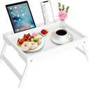 Artmeer Bed Tray Table with Folding Legs, Bamboo Breakfast Food Tray with Media Slot, Use As Platter, Laptop Desk, Snack, TV Tray Kitchen Serving Tray (White Large)
