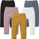 DREAM BUS 5 Pack Toddler Girl Pants Baby Girl Solid Ribbed Pants Toddler Girls Bottoms Leggings Newborn Cotton Jogger (3-4T, Black/Blue/Yellow/White/Pink)