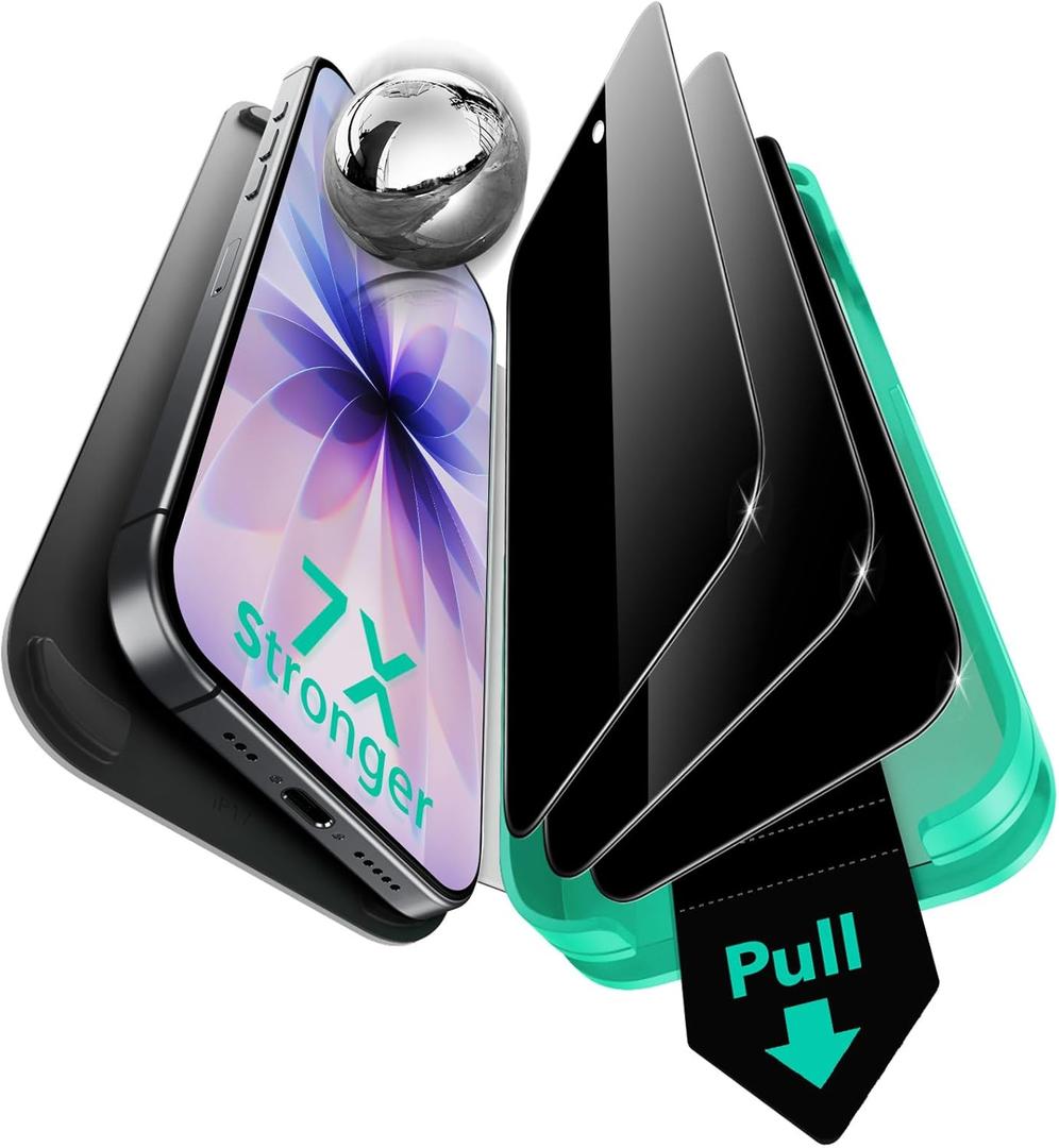 ESR 3 Pack 9H+ Glass for iPhone 17/ iPhone 16 Pro Privacy Screen Protector, [Military Grade Shatterproof & Highly Durable] Armorite Anti-spy Tempered Glass with UltraFit Tray