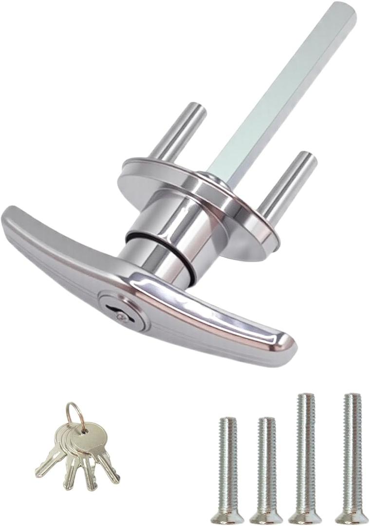 Garage Door Lock T-Handle Locks Latch Replacement Parts with 4 Keys, Mounting Hardware Included, Fit 1-3/8" to 2" Thick Doors, T-Handles Locking Set for Garage Door - 1pack