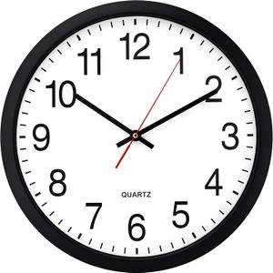 Bernhard Products Black Wall Clock, Silent Non Ticking - 16 Inch Extra Large Quality Quartz Battery Operated Round Easy to Read Home/Office/Business/Kitchen/Classroom/School Clocks