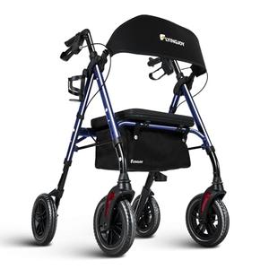 FlyingJoy Lightweight Rollator Walker with Seat for Seniors - Royal Blue, One-Hand Folding Mobility Aid & Adjustable Height for Adults, Elderly, 4 Wheel Rolling Walkers with 300lbs Capacity
