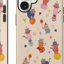 Aesthetic Cases for iPhone 16 Plus, Glossy Hybrid 2-Layer Hard Cover, Protective Scratch Resistant Shell, Cute Circus Cat