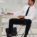 Alimens & Gentle Stretch Mens Dress Shirts Slim Fit Long Sleeve Casual Skinny Muscle Fit Wrinkle Free Button Down Shirt (XX-Large, White)